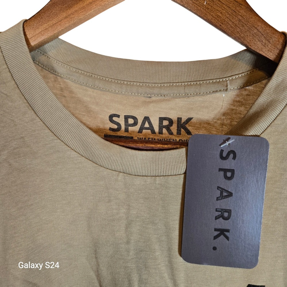 SPARK Mens T Shirt Size S Tan Graphic Print Cotton Casual‎ Top
